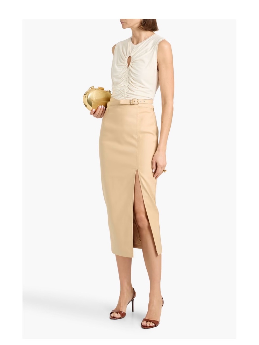 Cult Gaia Shay belted cotton-blend gabardine midi pencil skirt